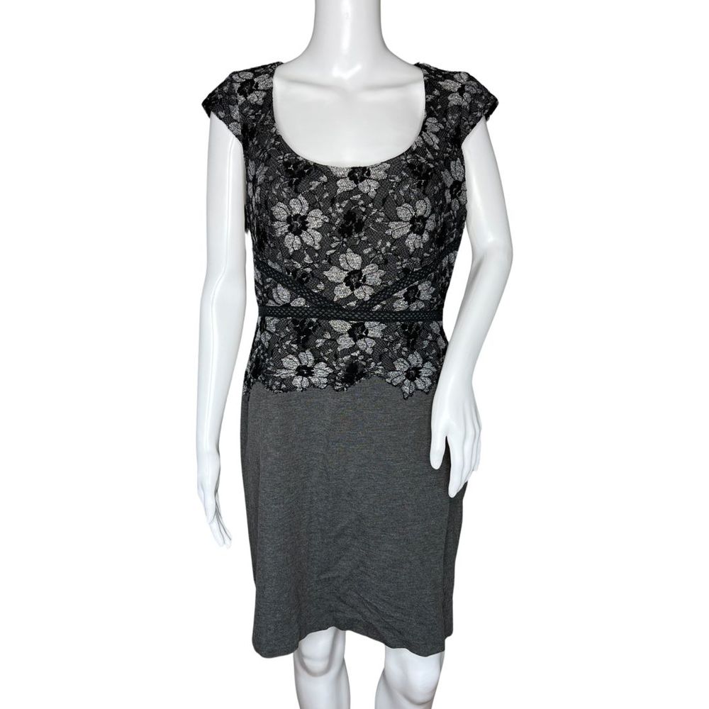 Ann Taylor Dress Womens 8 Gray Black Floral Lace Bodycon Party Casual Office‎